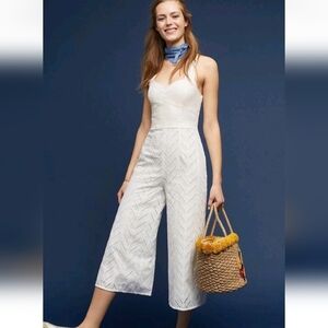 Anthropologie ett:twa Alice Eyelet Jumpsuit White Sz 12 New